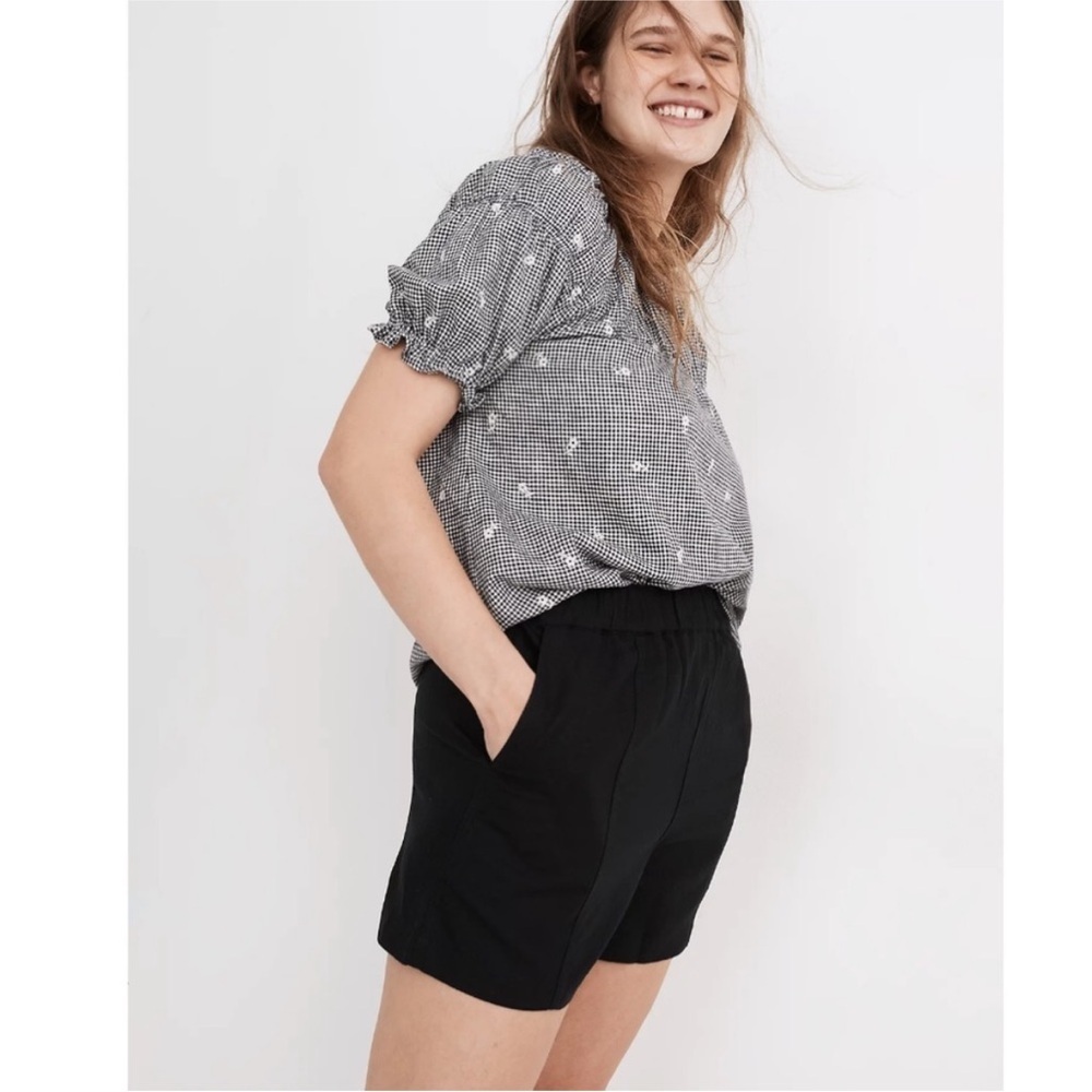 Madewell Linen-Blend Easy Pull-On Shorts Black Blue Size Small Style MD168 - Picture 3 of 13